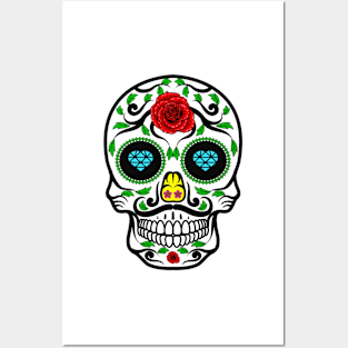 Mexican sugar skull with mustache Posters and Art